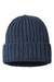 Atlantis Hats SHORE Unisex Sustainable Cable Knit Cuffed Beanie Navy Blue Flat Front