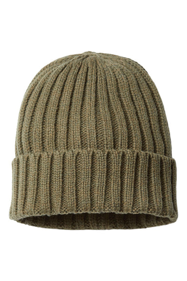 Atlantis Headwear SHORE Mens Sustainable Cable Knit Cuffed Beanie Olive Green Flat Front