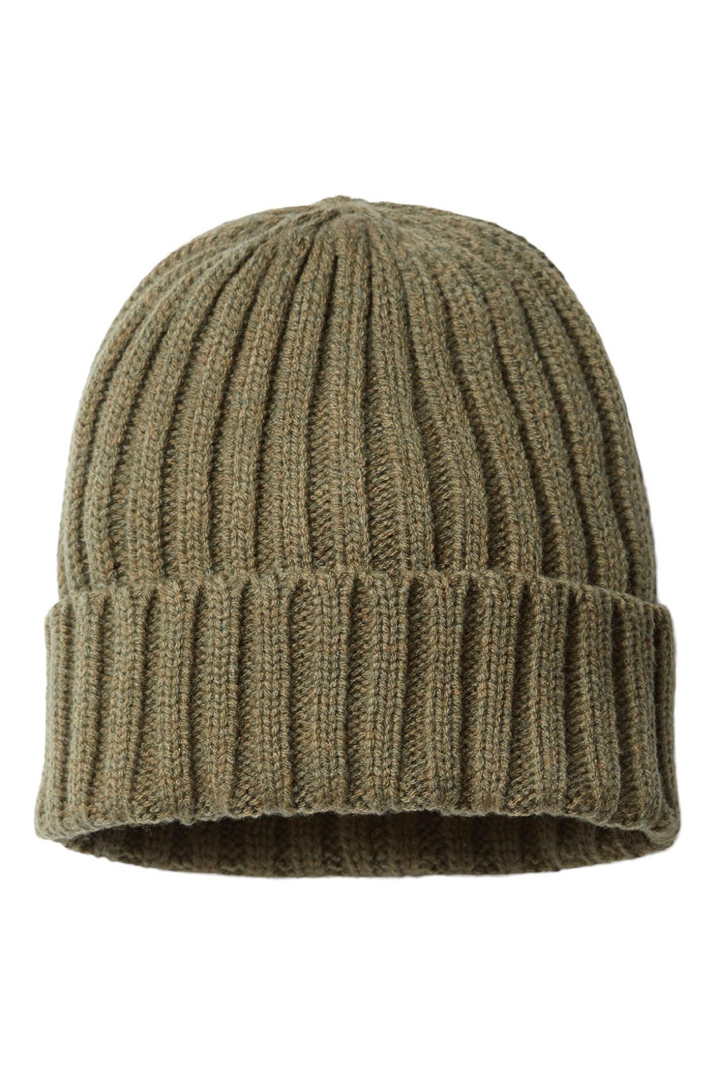 Atlantis Hats SHORE Unisex Sustainable Cable Knit Cuffed Beanie Olive Green Flat Front