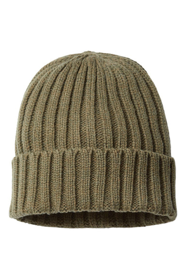 Atlantis Hats SHORE Unisex Sustainable Cable Knit Cuffed Beanie Olive Green Flat Front