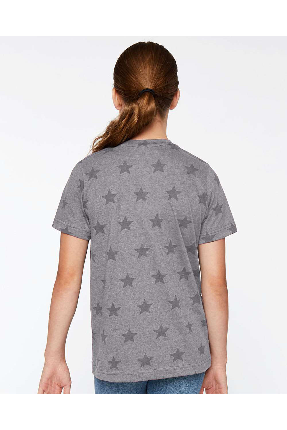 Code Five 2229 Youth Star Print Short Sleeve Crewneck T-Shirt Heather Granite Grey Model Back