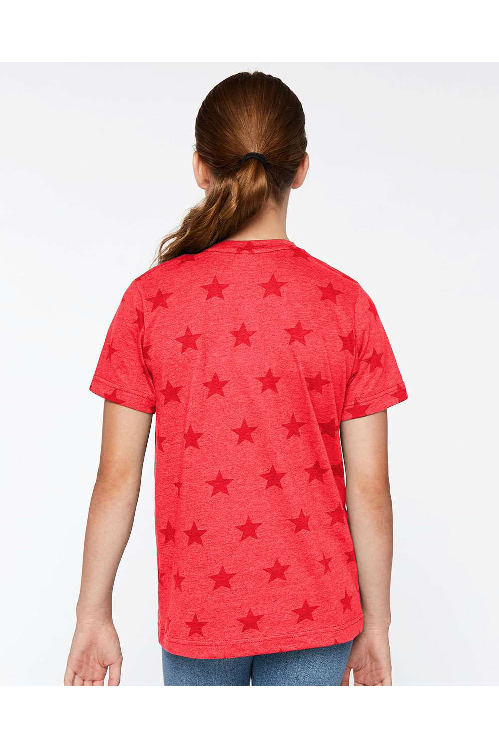 Code Five 2229 Youth Star Print Short Sleeve Crewneck T-Shirt Red Model Back