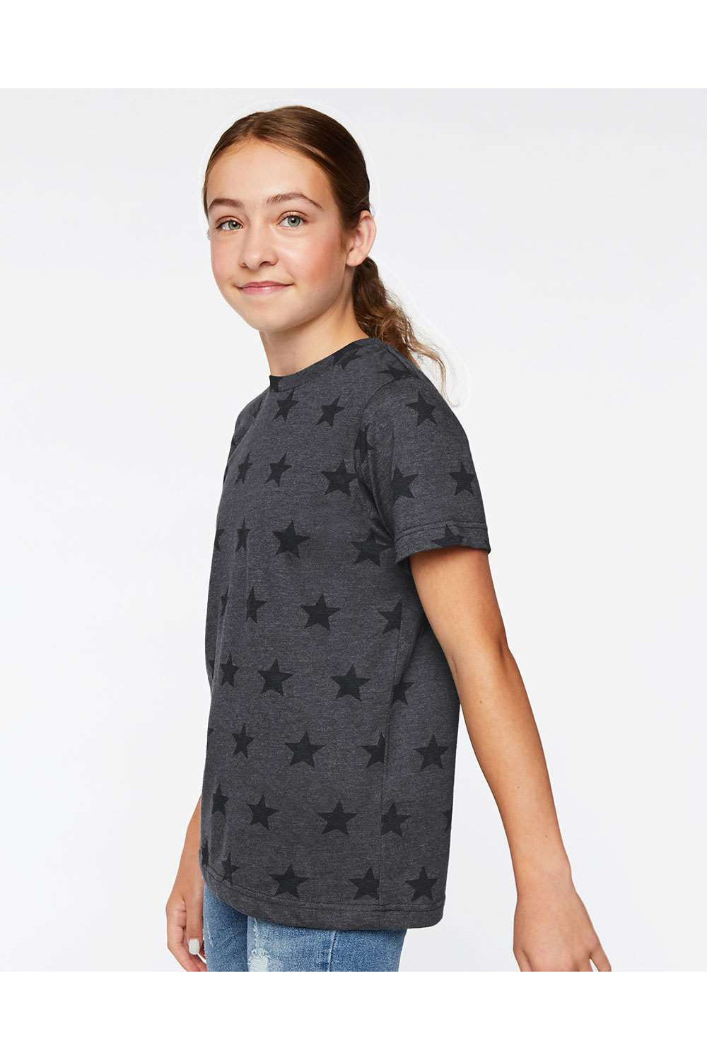 Code Five 2229 Youth Star Print Short Sleeve Crewneck T-Shirt Smoke Grey Model Side