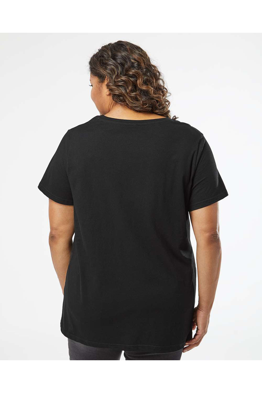 LAT 3816 Womens Curvy Collection Fine Jersey Short Sleeve Crewneck T-Shirt Blended Black Model Back