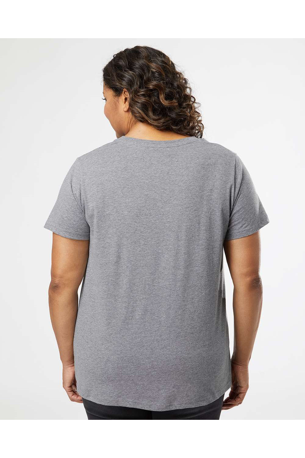 LAT 3816 Womens Curvy Collection Fine Jersey Short Sleeve Crewneck T-Shirt Heather Granite Grey Model Back
