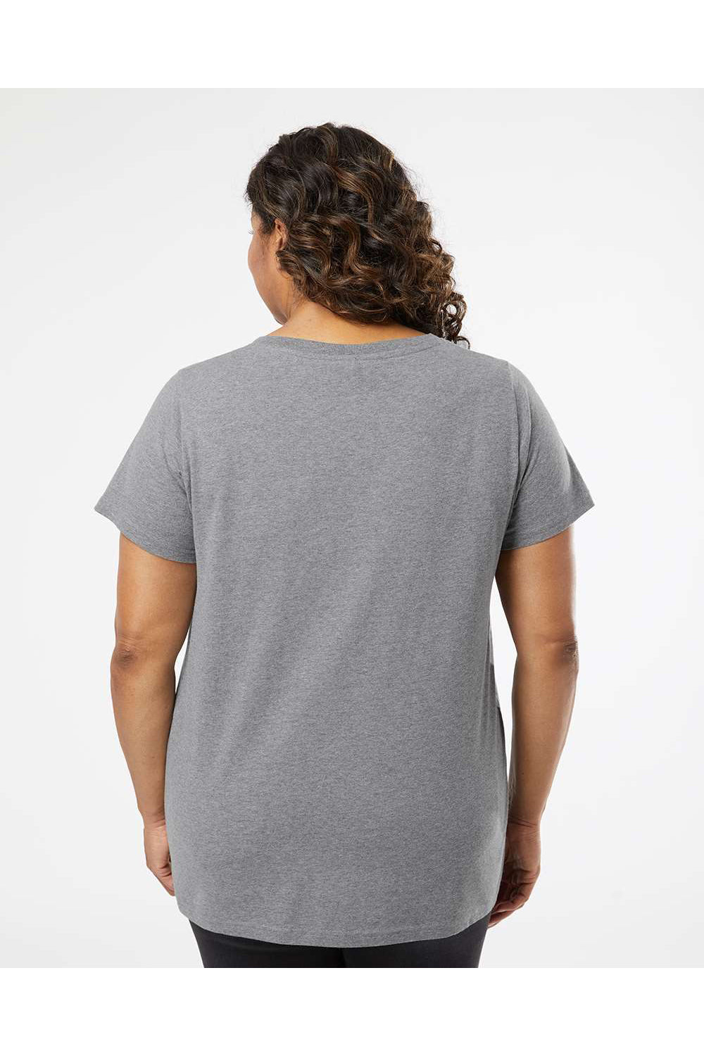LAT 3817 Womens Curvy Collection Fine Jersey Short Sleeve V-Neck T-Shirt Heather Granite Grey Model Back
