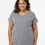 LAT Womens Curvy Collection Fine Jersey Short Sleeve V-Neck T-Shirt - Heather Granite Grey - NEW