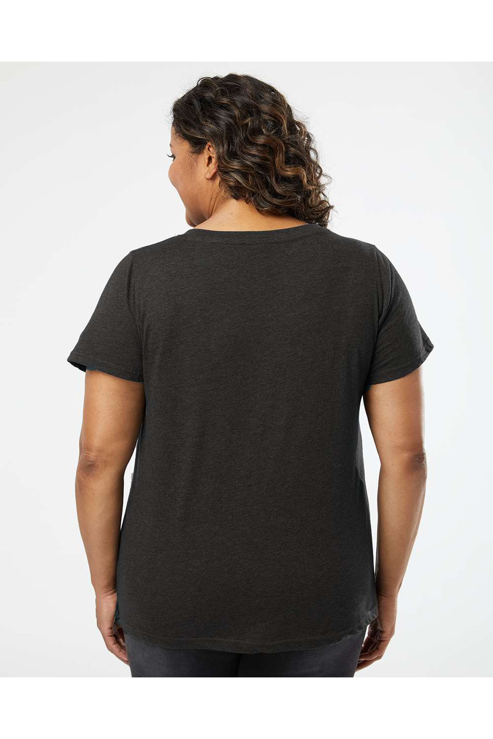 LAT 3817 Womens Curvy Collection Fine Jersey Short Sleeve V-Neck T-Shirt Vintage Smoke Grey Model Back