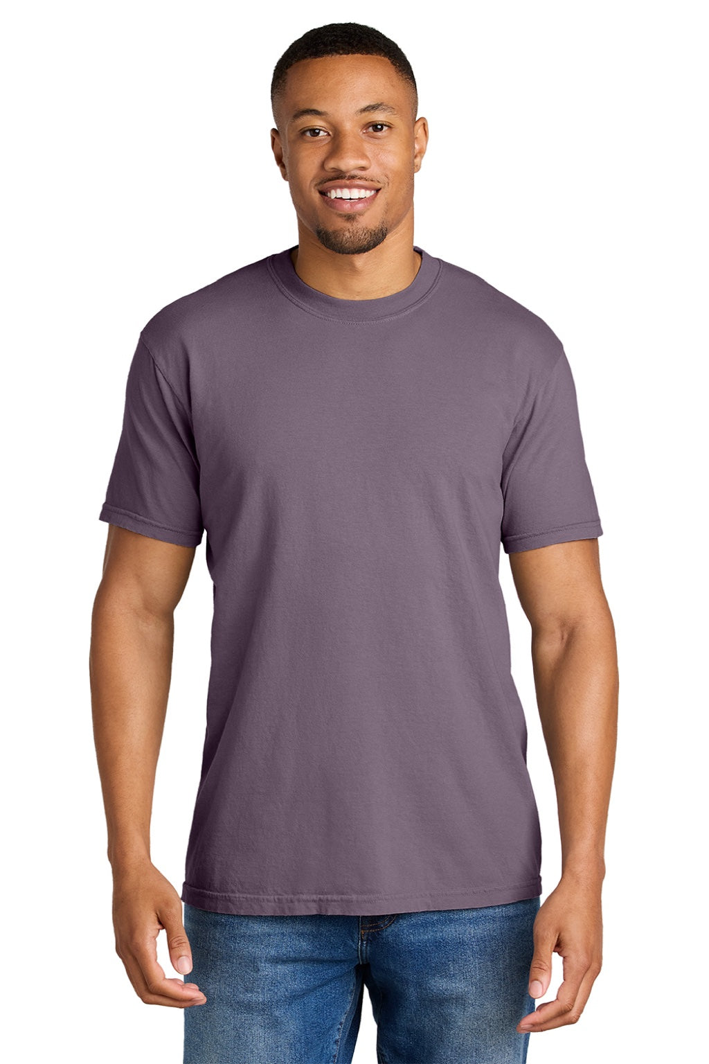 Comfort Colors 1717 Mens Short Sleeve Crewneck T-Shirt Dusk Purple Model Front