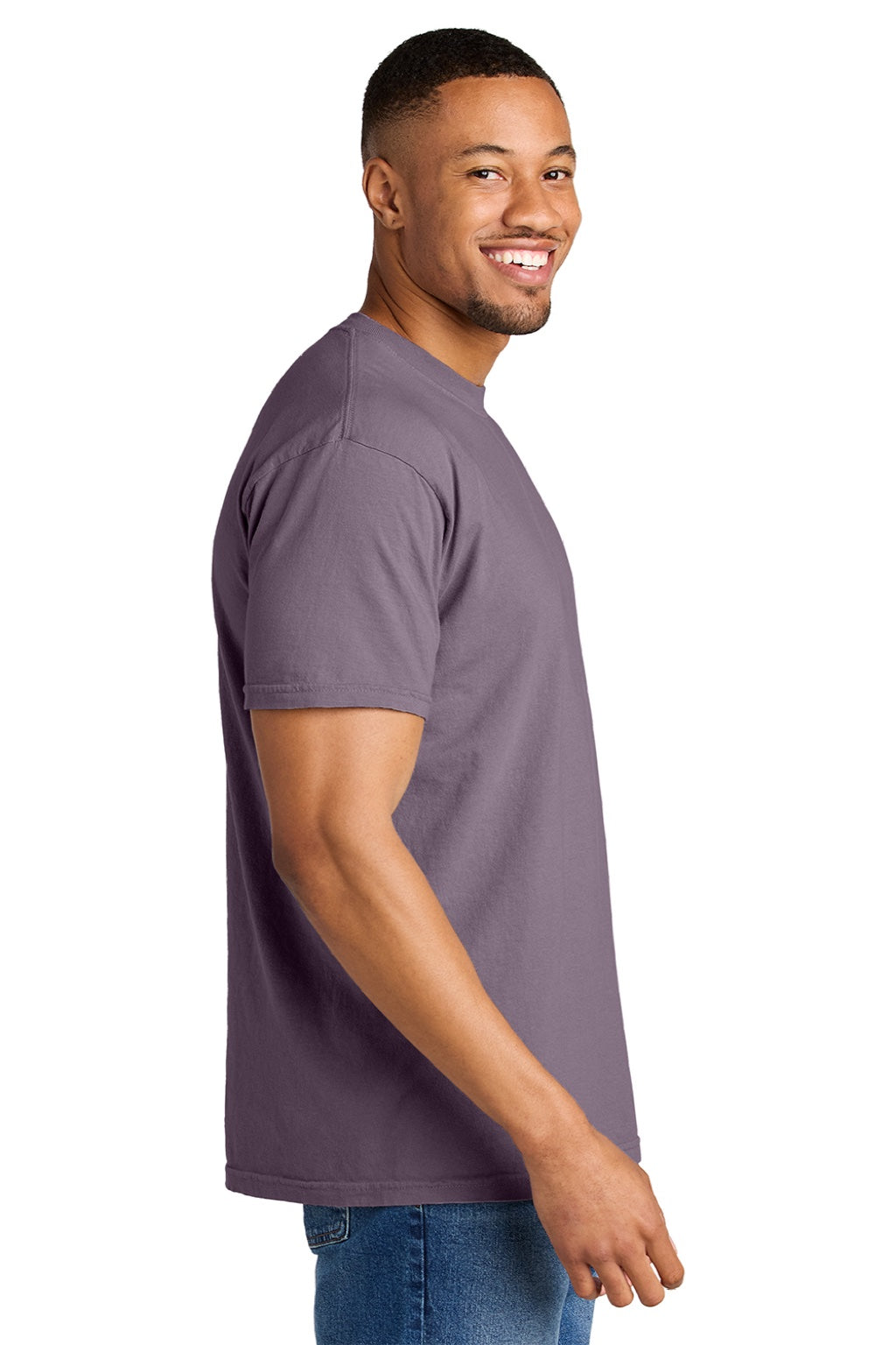 Comfort Colors 1717 Mens Short Sleeve Crewneck T-Shirt Dusk Purple Model Side