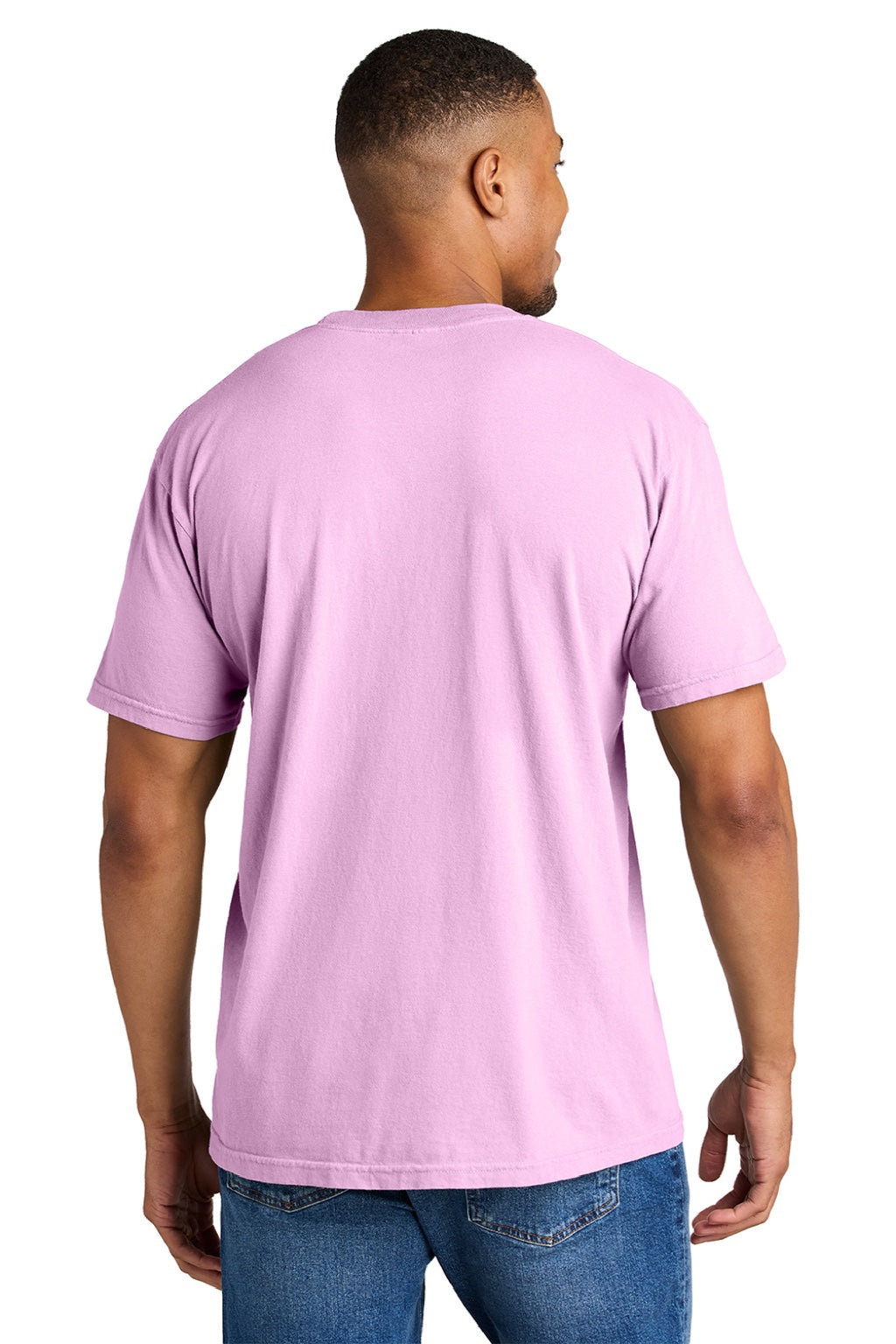 Comfort Colors 1717 Mens Short Sleeve Crewneck T-Shirt Rose Quartz Pink Model Back