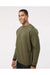 LAT 6789 Mens The Statement Fleece Crewneck Sweatshirt Military Green/Black Model Side