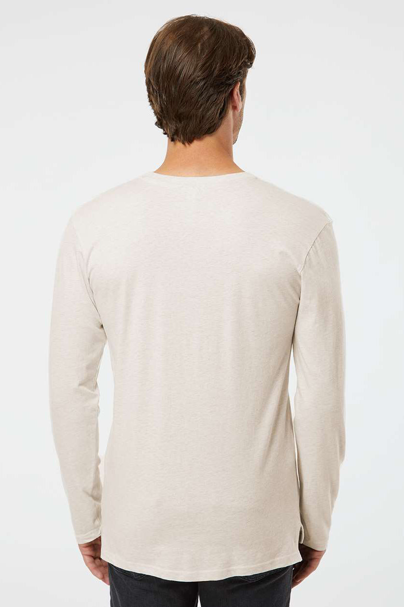 LAT 6918 Mens Fine Jersey Long Sleeve Crewneck T-Shirt Heather Natural Model Back