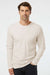 LAT 6918 Mens Fine Jersey Long Sleeve Crewneck T-Shirt Heather Natural Model Front