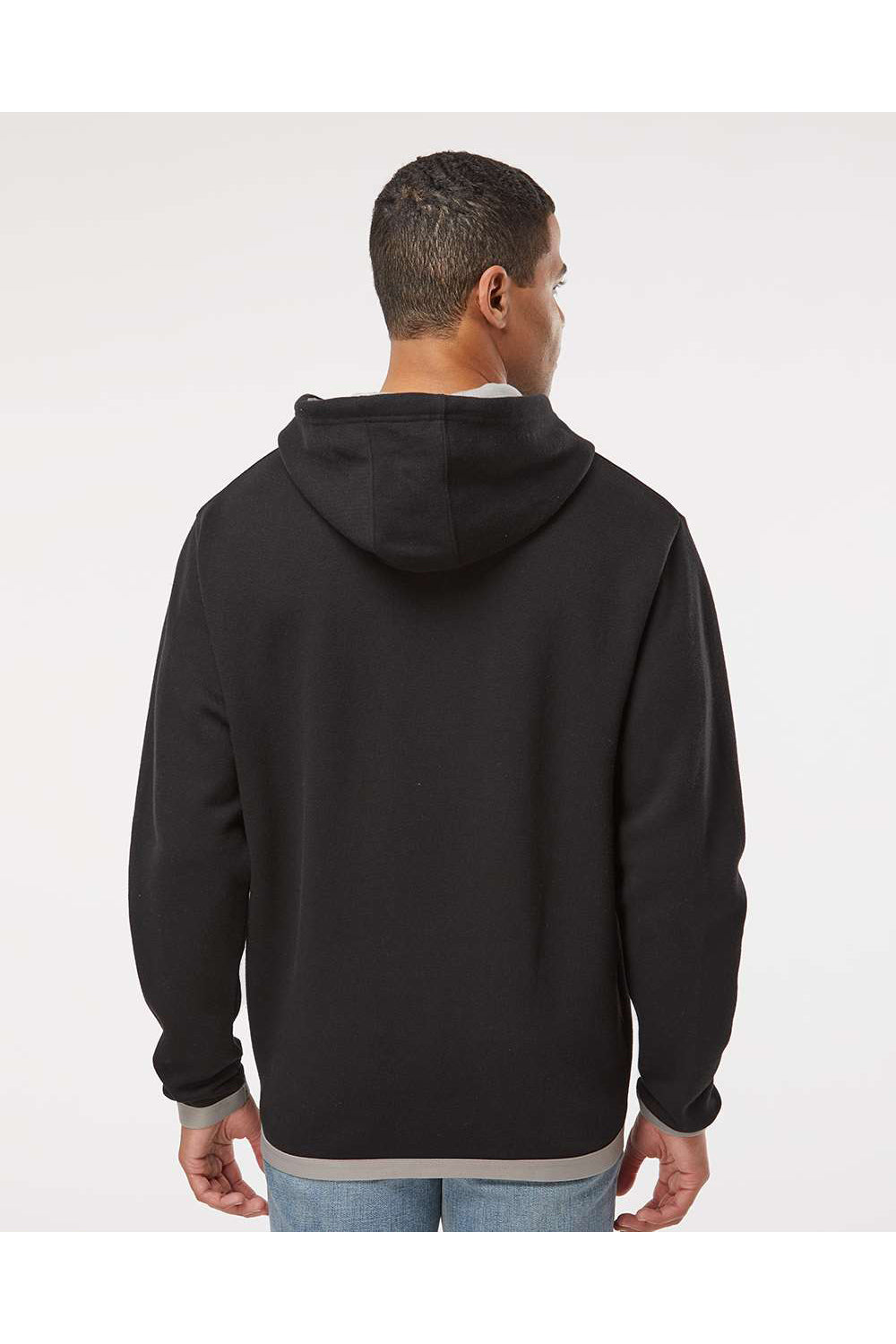 LAT 6996 Mens The Statement Fleece Hooded Sweatshirt Hoodie Black/Titanium Grey Model Back