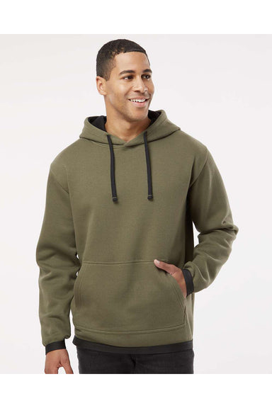 LAT 6996 Mens The Statement Fleece Hooded Sweatshirt Hoodie Military Green/Black Model Front