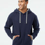 LAT Mens The Statement Fleece Hooded Sweatshirt Hoodie - Navy Blue/Titanium Grey - NEW