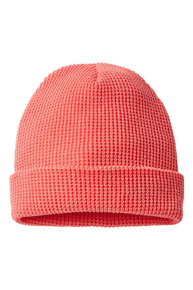 Richardson 146R Mens Waffle Cuffed Beanie Coral Flat Front