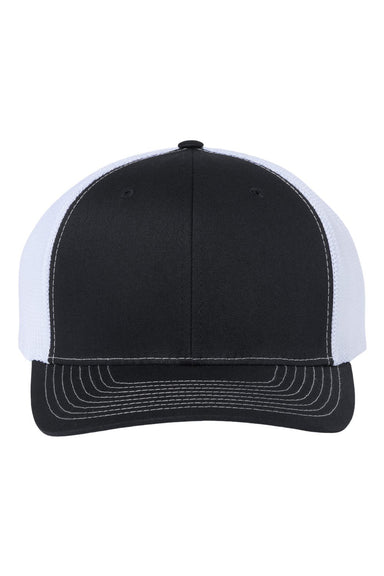 Richardson 112PL Mens 112+ R-Flex Adjustable Trucker Hat Black/White Flat Front