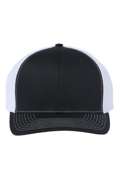 Richardson Hats 112PL Mens 112+ R-Flex Adjustable Trucker Hat Black/White Flat Front