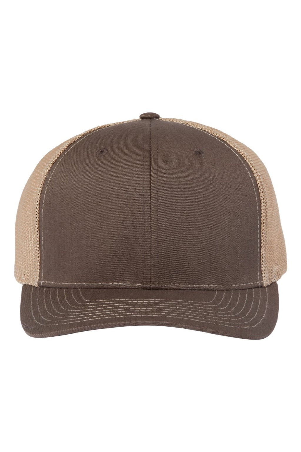 Richardson Hats 112PL Mens 112+ R-Flex Adjustable Trucker Hat Brown/Khaki Flat Front