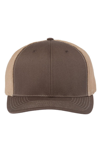 Richardson Hats 112PL Mens 112+ R-Flex Adjustable Trucker Hat Brown/Khaki Flat Front