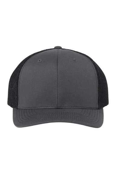 Richardson 112PL Mens 112+ R-Flex Adjustable Trucker Hat Charcoal Grey/Black Flat Front