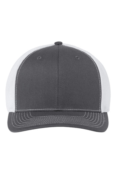 Richardson 112PL Mens 112+ R-Flex Adjustable Trucker Hat Charcoal Grey/White Flat Front