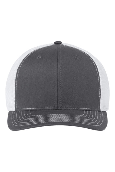 Richardson Hats 112PL Mens 112+ R-Flex Adjustable Trucker Hat Charcoal Grey/White Flat Front
