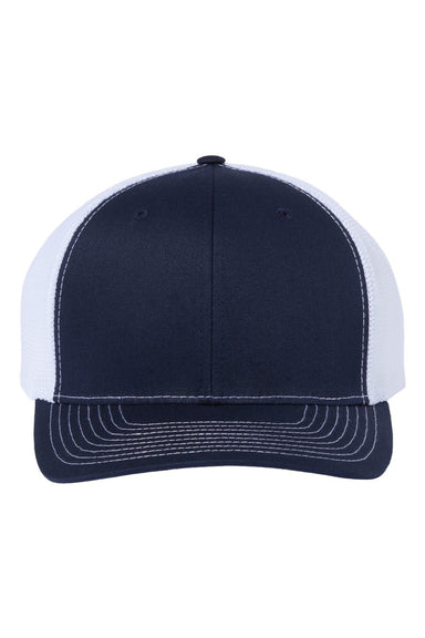 Richardson Hats 112PL Mens 112+ R-Flex Adjustable Trucker Hat Navy Blue/White Flat Front