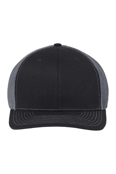 Richardson Hats 112PL Mens 112+ R-Flex Adjustable Trucker Hat Black/Graphite Grey Flat Front