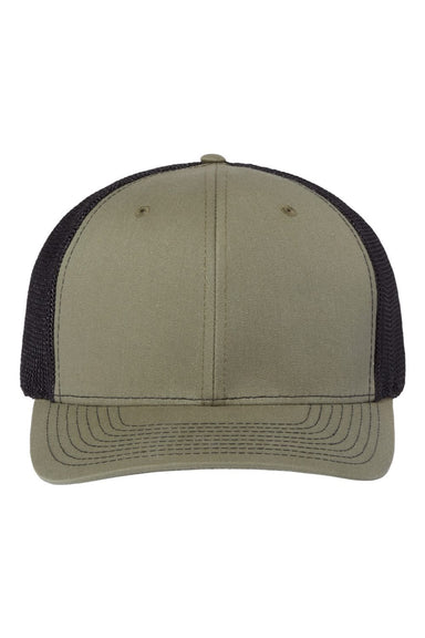 Richardson Hats 112PL Mens 112+ R-Flex Adjustable Trucker Hat Loden Green/Black Flat Front