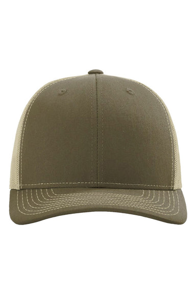 Richardson Hats 112RE Mens Sustainable Snapback Trucker Hat Loden Green/Khaki Flat Front