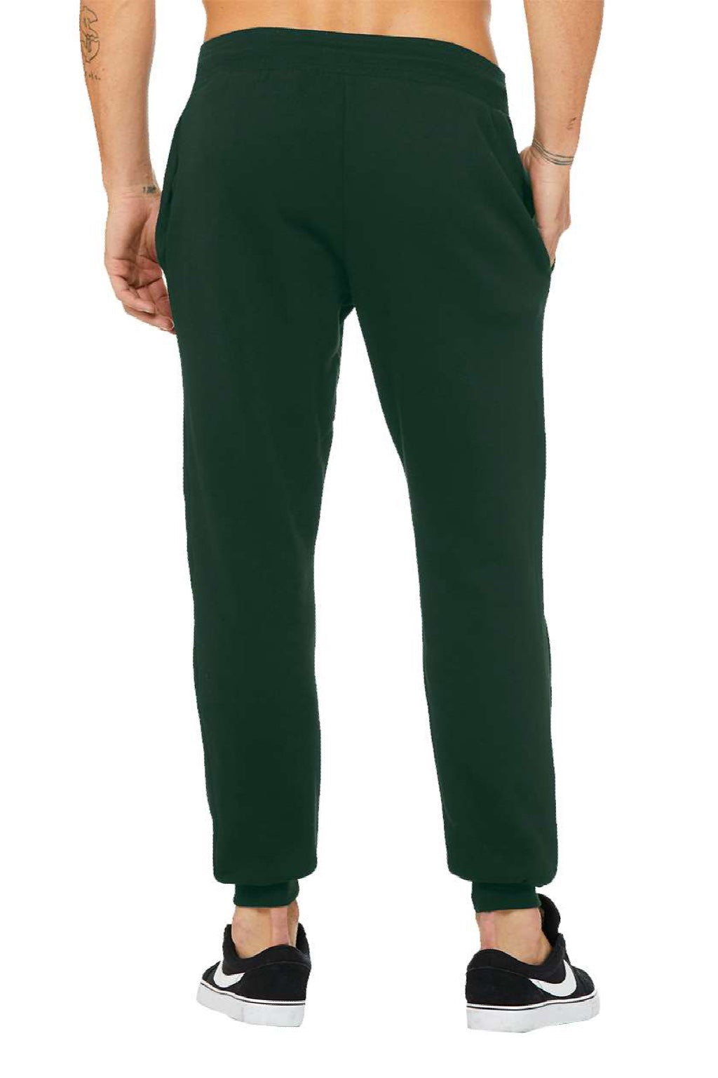 Bella + Canvas BC3727/3727 Mens Jogger Sweatpants w/ Pockets Forest Green Flat Back