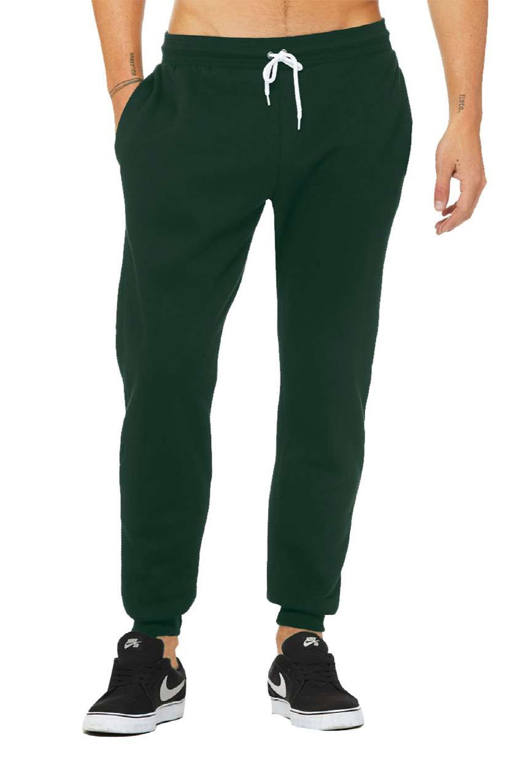 Bella + Canvas BC3727/3727 Mens Jogger Sweatpants w/ Pockets Forest Green Flat Front