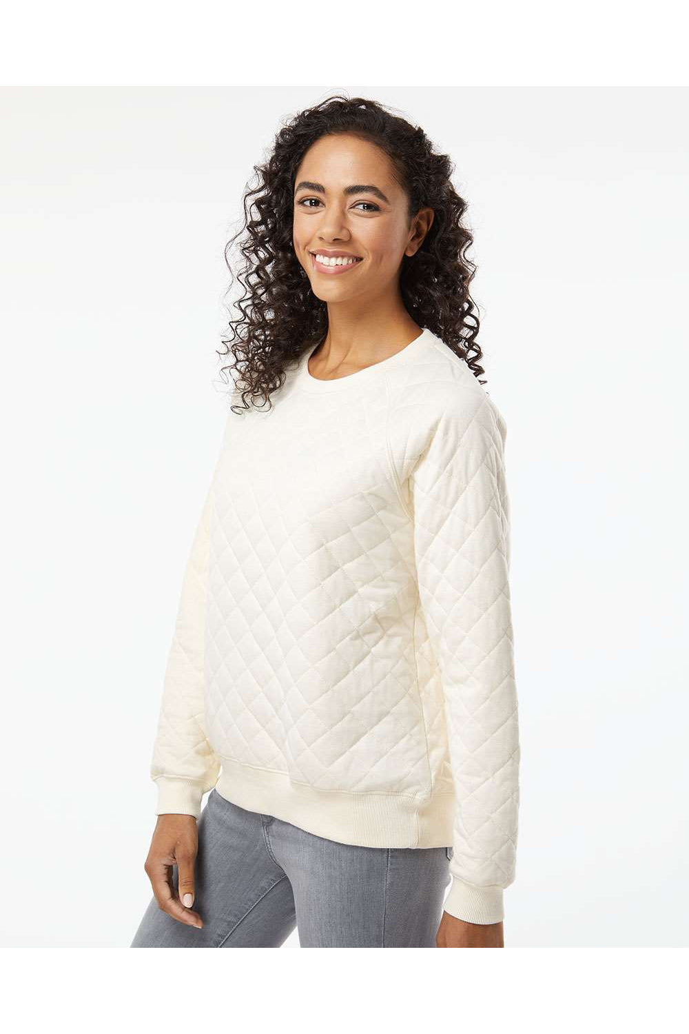 Boxercraft R08 Womens Quilted Crewneck Sweatshirt Natural Model Side