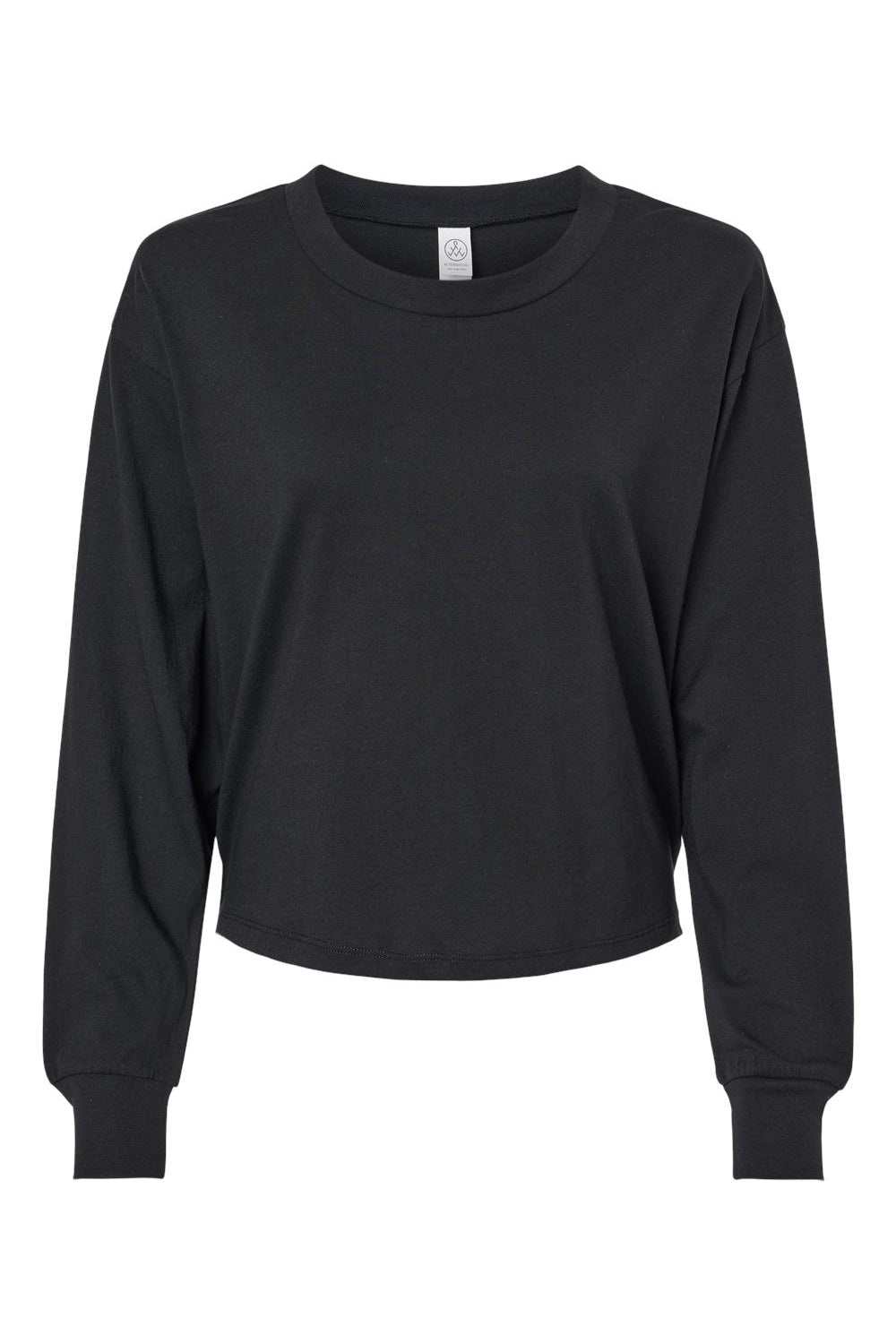 Alternative 1176 Womens Cropped Long Sleeve Crewneck T-Shirt Black Flat Front
