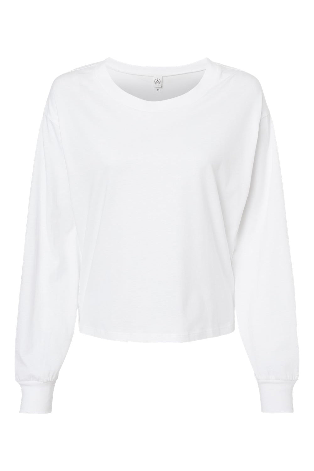 Alternative 1176 Womens Cropped Long Sleeve Crewneck T-Shirt White Flat Front