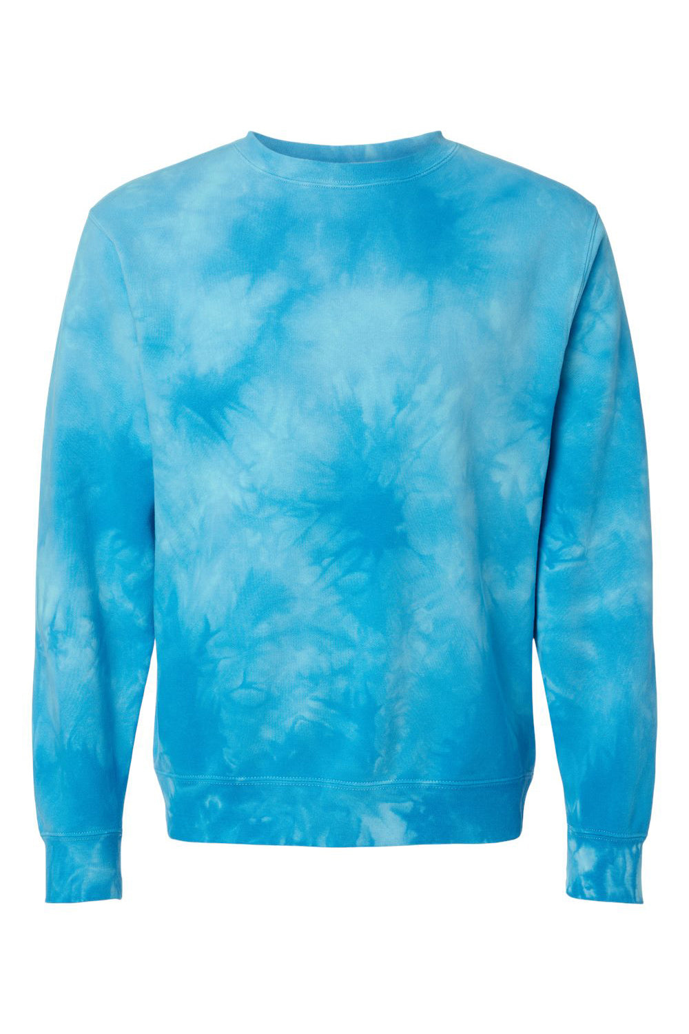Independent Trading Co. PRM3500TD Mens Tie-Dye Crewneck Sweatshirt Aqua Blue Flat Front