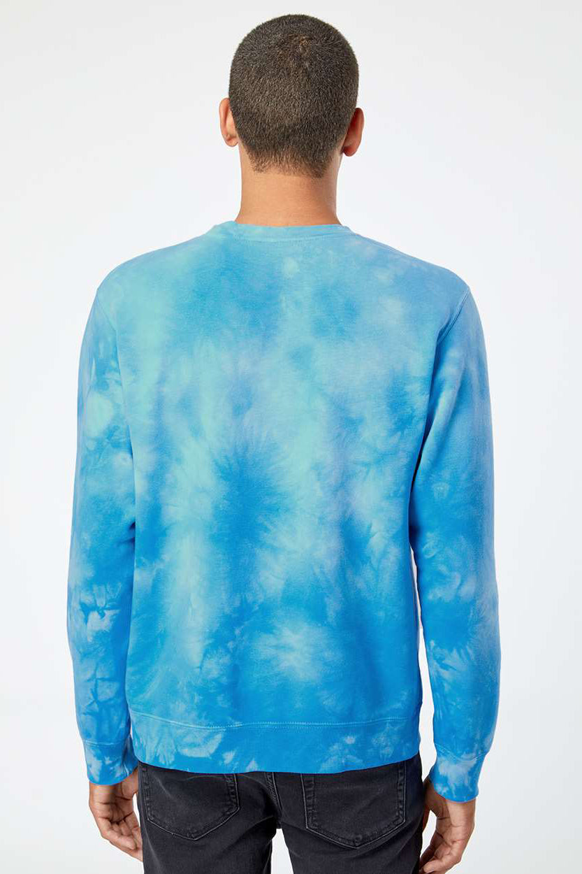 Independent Trading Company PRM3500TD Mens Tie-Dye Crewneck Sweatshirt Aqua Blue Model Back