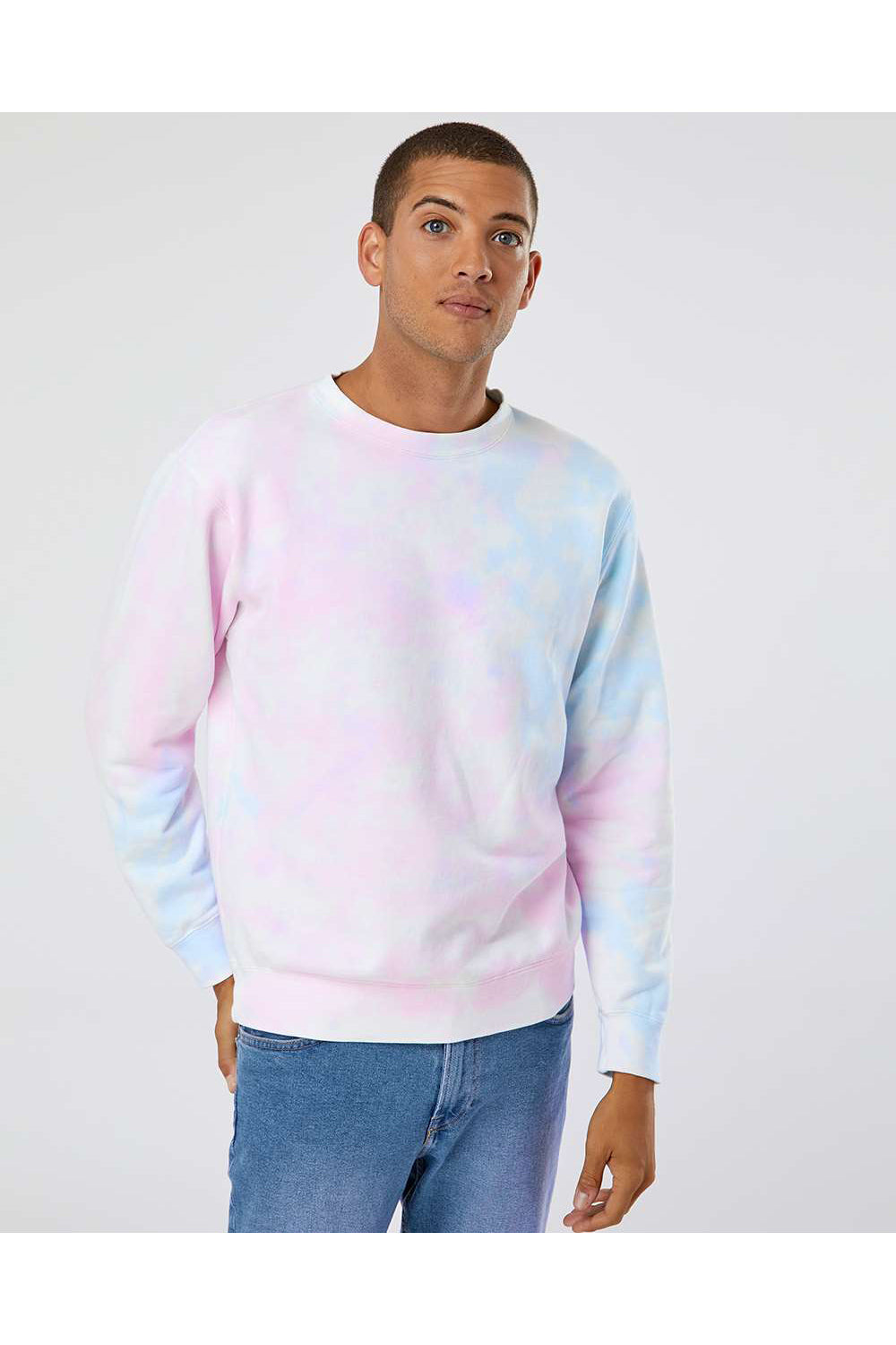 Independent Trading Co. PRM3500TD Mens Tie-Dye Crewneck Sweatshirt Cotton Candy Model Front
