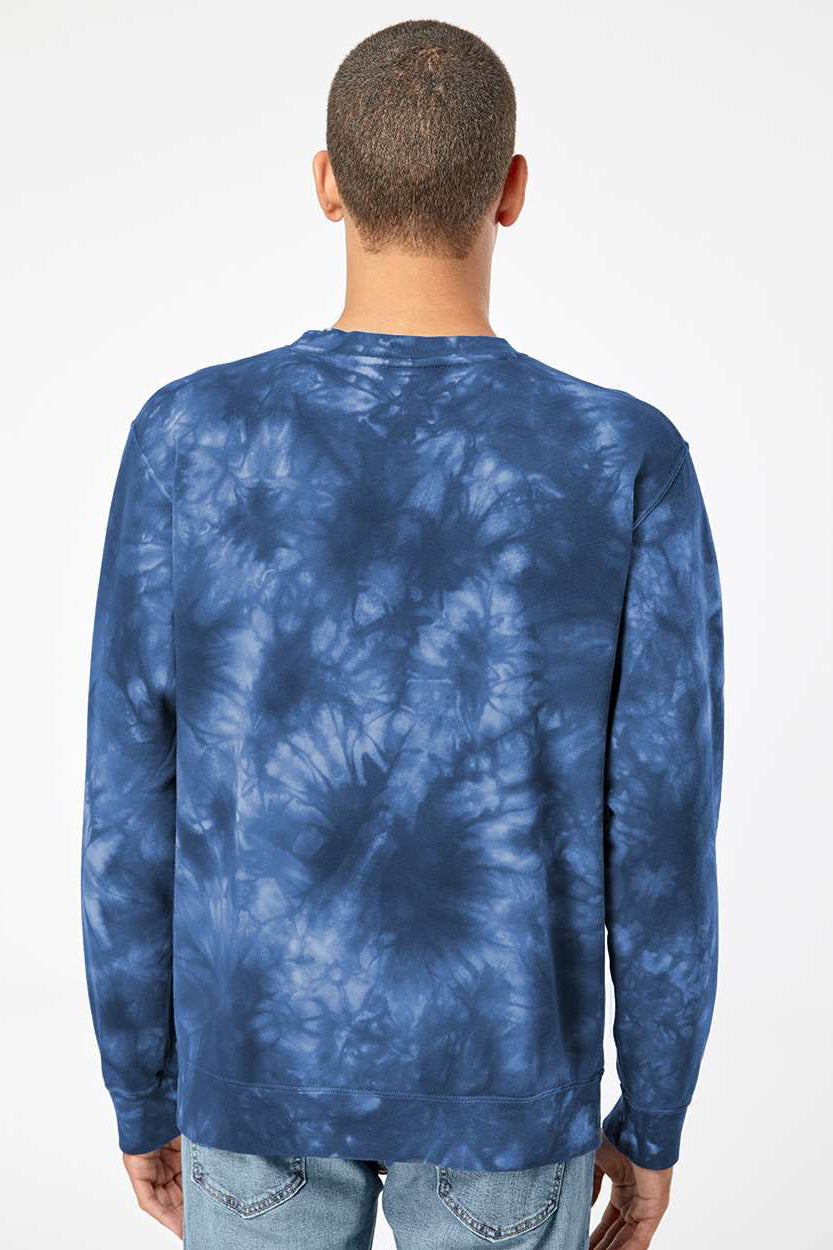 Independent Trading Company PRM3500TD Mens Tie-Dye Crewneck Sweatshirt Navy Blue Model Back