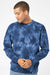 Independent Trading Company PRM3500TD Mens Tie-Dye Crewneck Sweatshirt Navy Blue Model Front