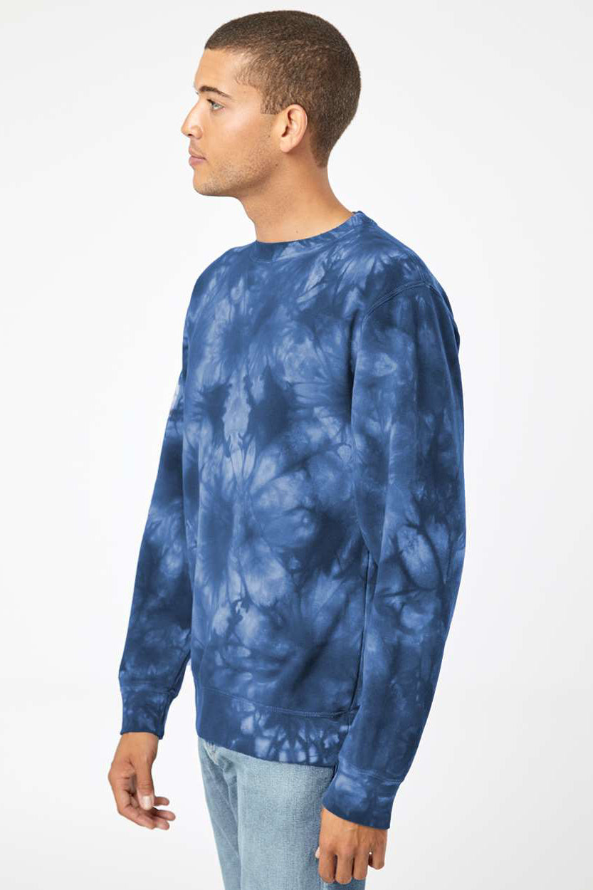 Independent Trading Company PRM3500TD Mens Tie-Dye Crewneck Sweatshirt Navy Blue Model Side