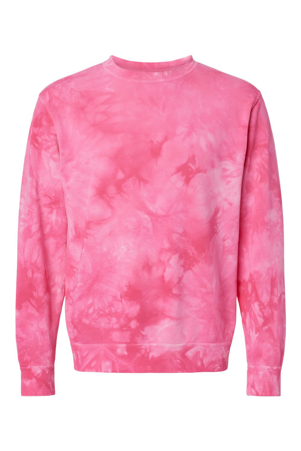 Independent Trading Company PRM3500TD Mens Tie-Dye Crewneck Sweatshirt Pink Flat Front