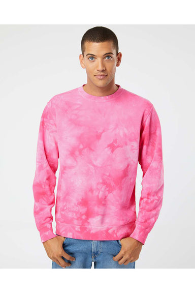 Independent Trading Co. PRM3500TD Mens Tie-Dye Crewneck Sweatshirt Pink Model Front