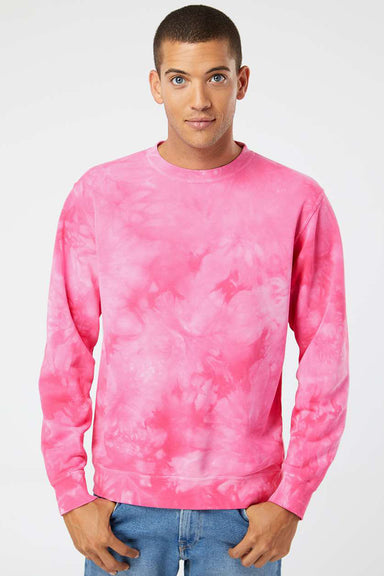 Independent Trading Company PRM3500TD Mens Tie-Dye Crewneck Sweatshirt Pink Model Front