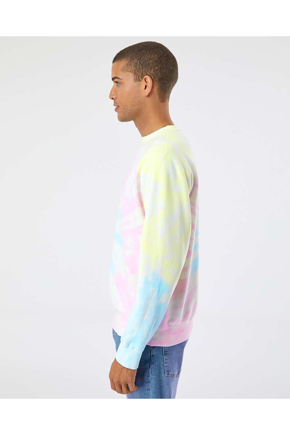 Independent Trading Co. PRM3500TD Mens Tie-Dye Crewneck Sweatshirt Sunset Swirl Model Side