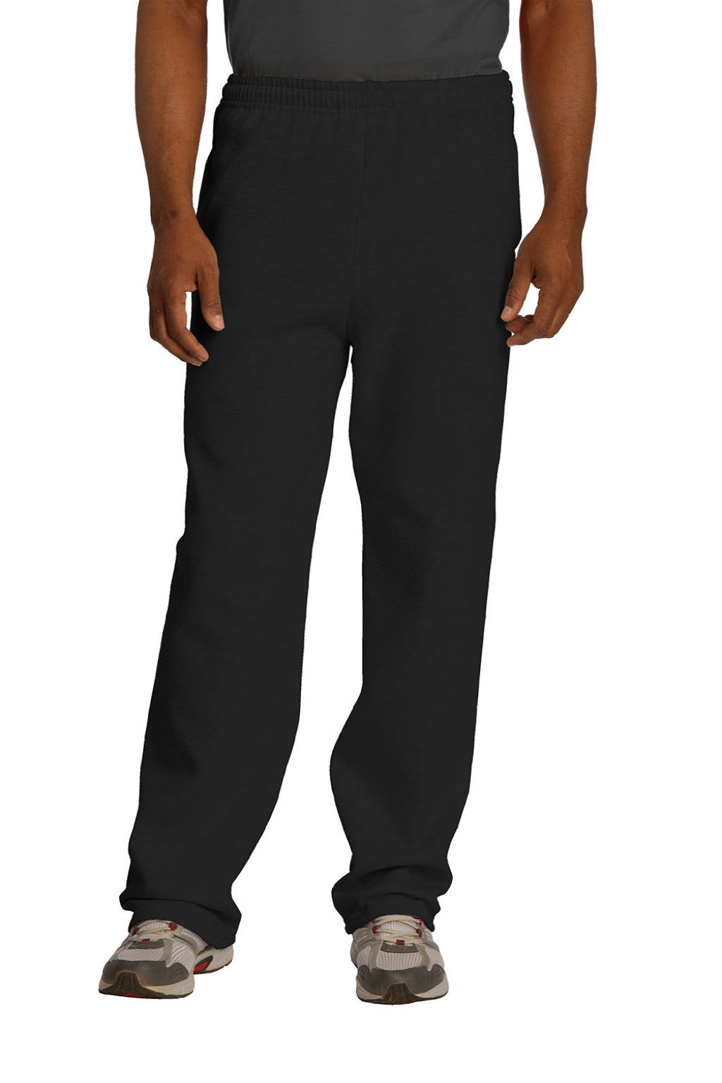 Jerzees 974M/974MPR Mens NuBlend Pill Resistant Fleece Open Bottom Sweatpants w/ Pockets Black Model Front