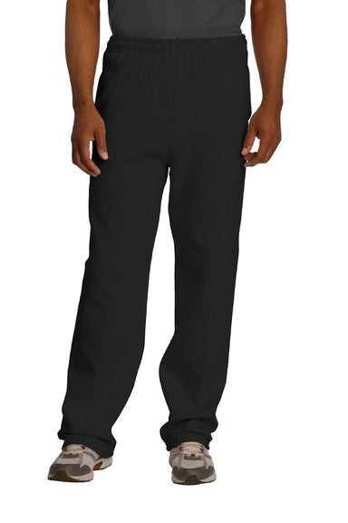 Jerzees 974M/974MPR Mens NuBlend Pill Resistant Fleece Open Bottom Sweatpants w/ Pockets Black Model Front